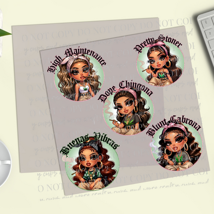 Stoner Girls, Chicanas, Dope Chignon, UV DTF Stickers, Decals