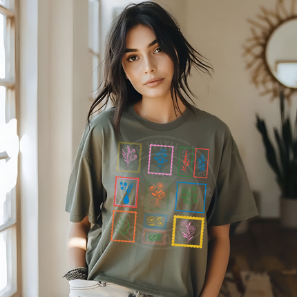 Vintage Floral, Whimsical, Boho, DTF Transfer, Floral Postage Stamp