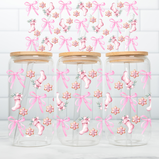 Pink Coquette Christmas Bows, UV Cup Wraps, Pink Stocktings