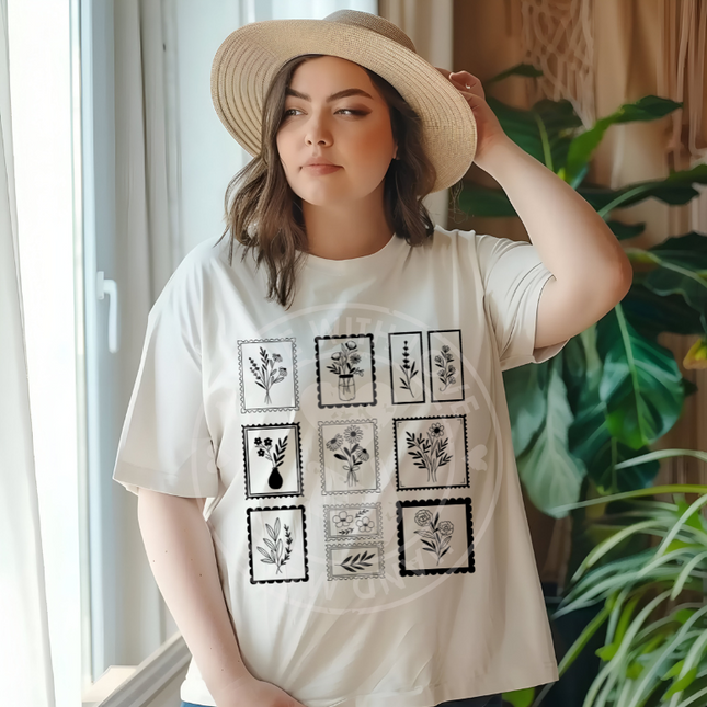 Vintage Floral, Whimsical, Boho, DTF Transfer, Floral Postage Stamp