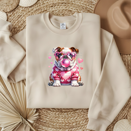 English Bulldog, Hearts, Dog Mom, Trendy, Bubblegum
