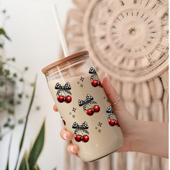 Checkered Cherry Bow, UV Wrap, Coquette Cherry, Retro