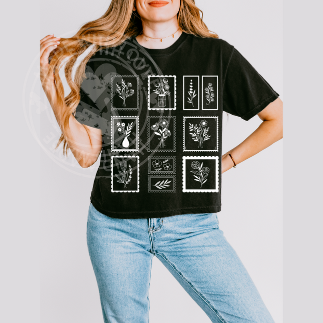 Vintage Floral, Whimsical, Boho, DTF Transfer, Floral Postage Stamp