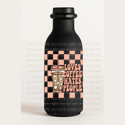 Loves Coffee Hates People, 16oz Cup Wrap, UV DTF, Decal, Coffee, Checkered