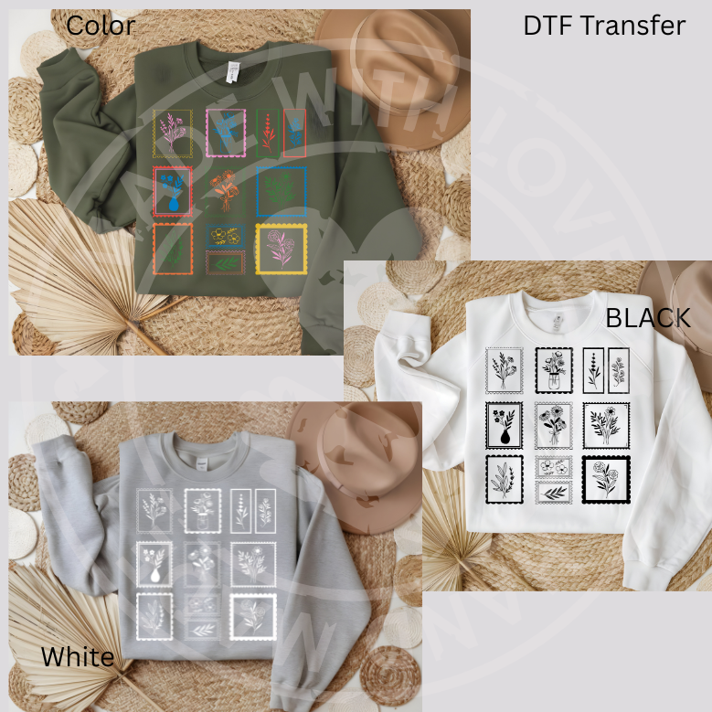 Vintage Floral, Whimsical, Boho, DTF Transfer, Floral Postage Stamp