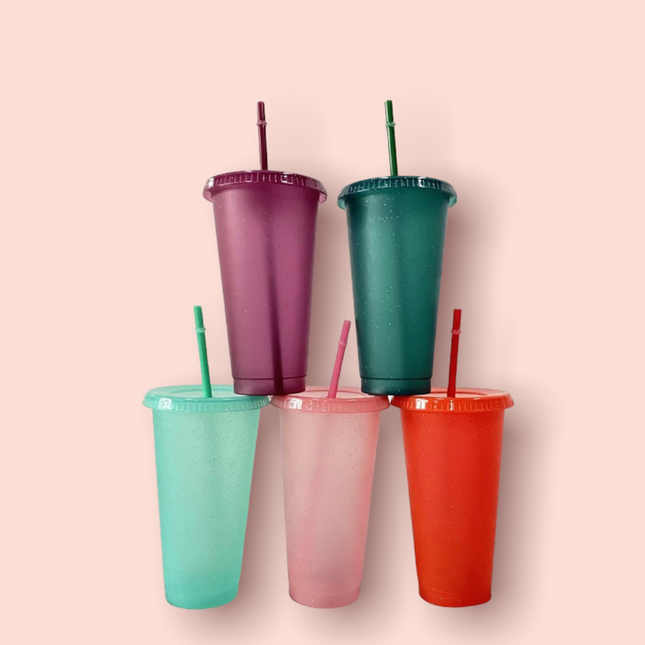Transparent Glitter Cold Cups (Set of 5) 24oz