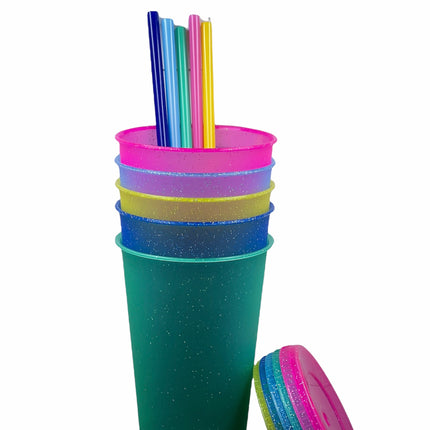Neon Vibes: Glitter Solid Color Cold Cups (Set of 5) 24oz