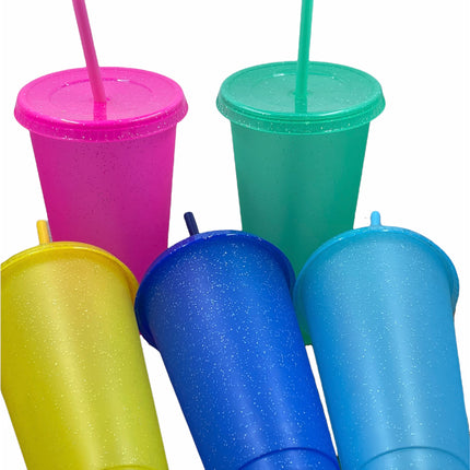 Neon Vibes: Glitter Solid Color Cold Cups (Set of 5) 24oz
