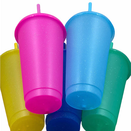 Neon Vibes: Glitter Solid Color Cold Cups (Set of 5) 24oz