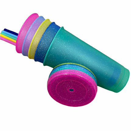 Neon Vibes: Glitter Solid Color Cold Cups (Set of 5) 24oz