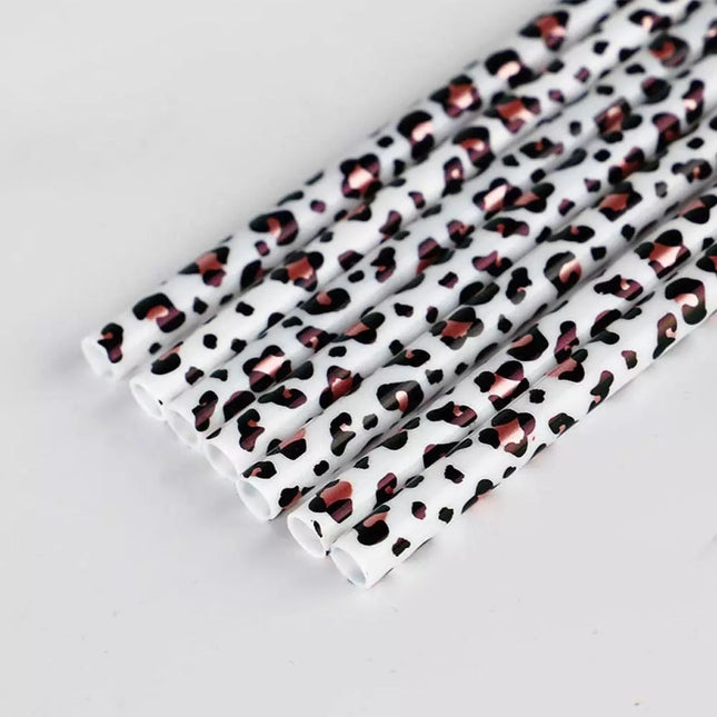 Hard plastic white leopard print straws