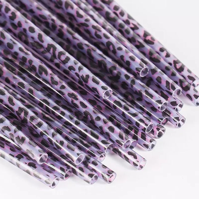 Hard plastic purple leopard print straws