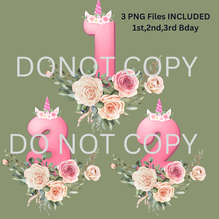 Floral Unicorn Birthday PNG Bundle