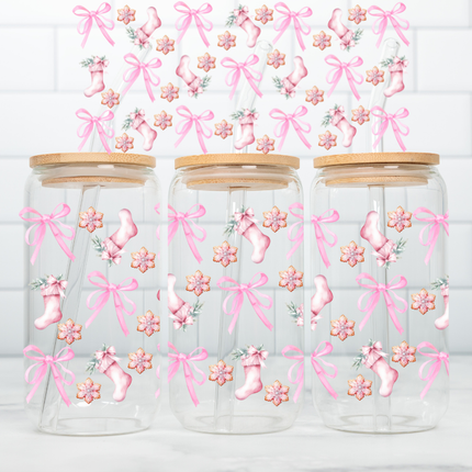 Pink Coquette Christmas Bows, UV Cup Wraps, Pink Stocktings