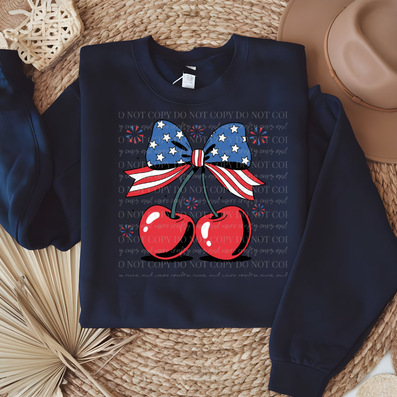 Fourth of July, Patriotic, Cherry Bow, Coquette Bow, DTF Transfer