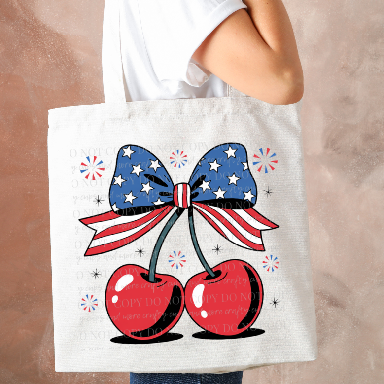 Fourth of July, Patriotic, Cherry Bow, Coquette Bow, DTF Transfer