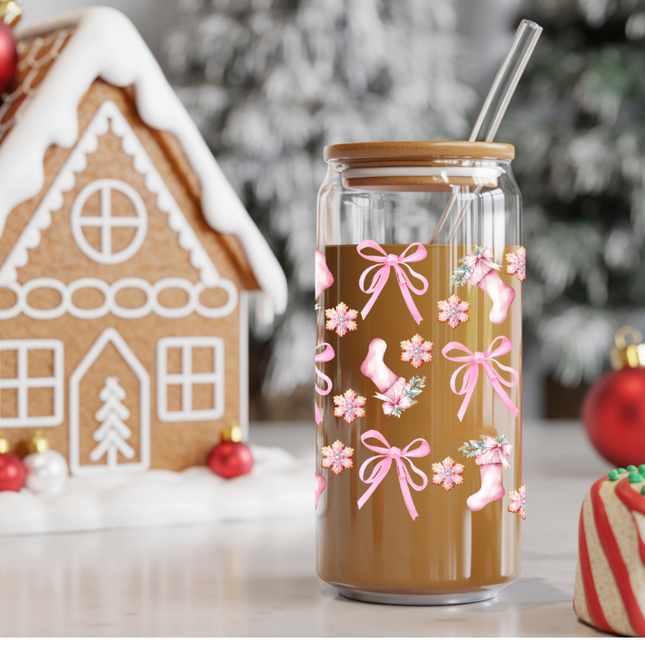 Pink Coquette Christmas Bows, UV Cup Wraps, Pink Stocktings