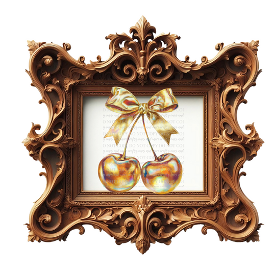 Gold Cherry, Coquette Aesthetic, Cherry Bow, PNG