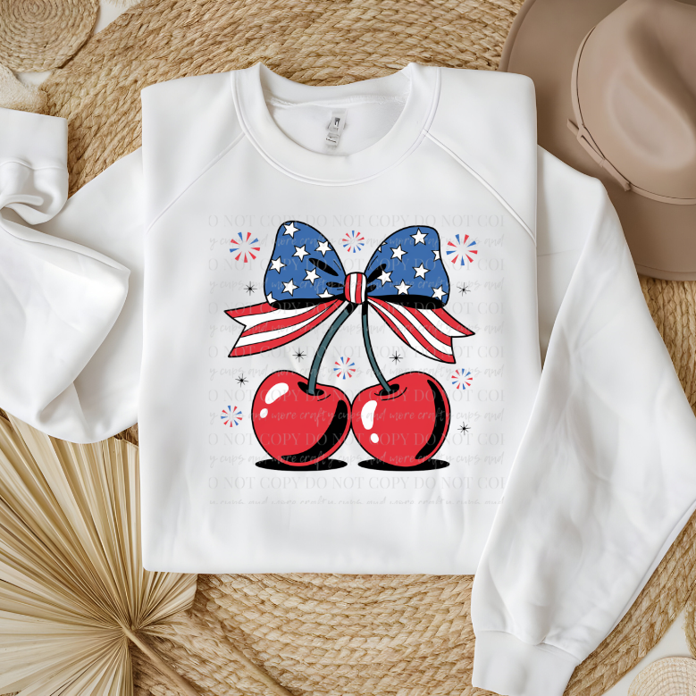 Fourth of July, Patriotic, Cherry Bow, Coquette Bow, DTF Transfer