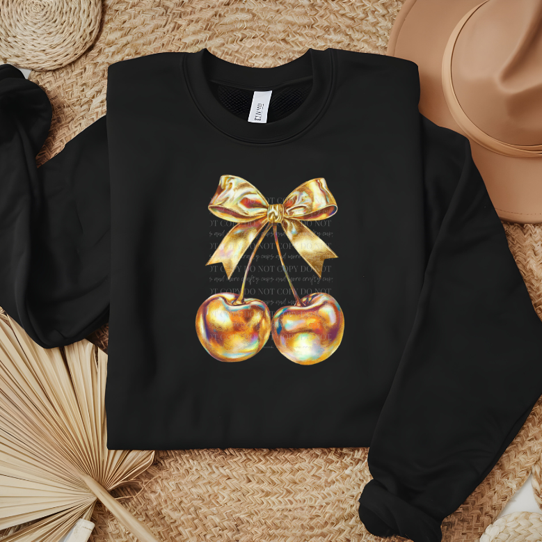 Gold Cherry, Coquette Aesthetic, Cherry Bow, PNG