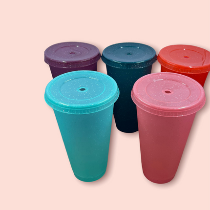 Transparent Glitter Cold Cups (Set of 5) 24oz