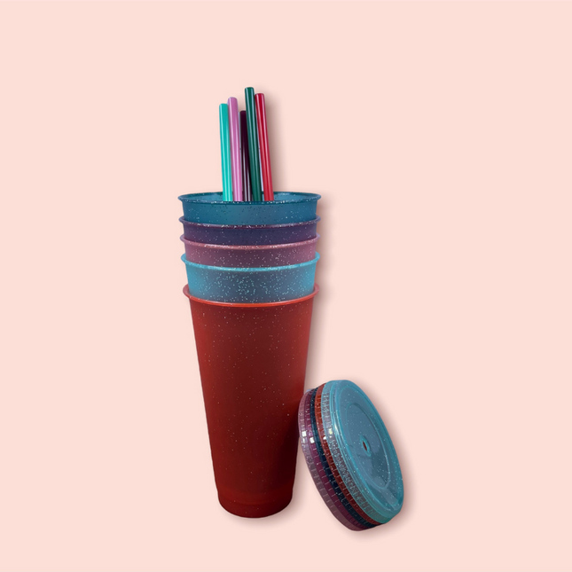 Transparent Glitter Cold Cups (Set of 5) 24oz