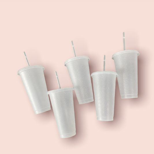White Glitter Cold Cups (Set of 5) 24oz