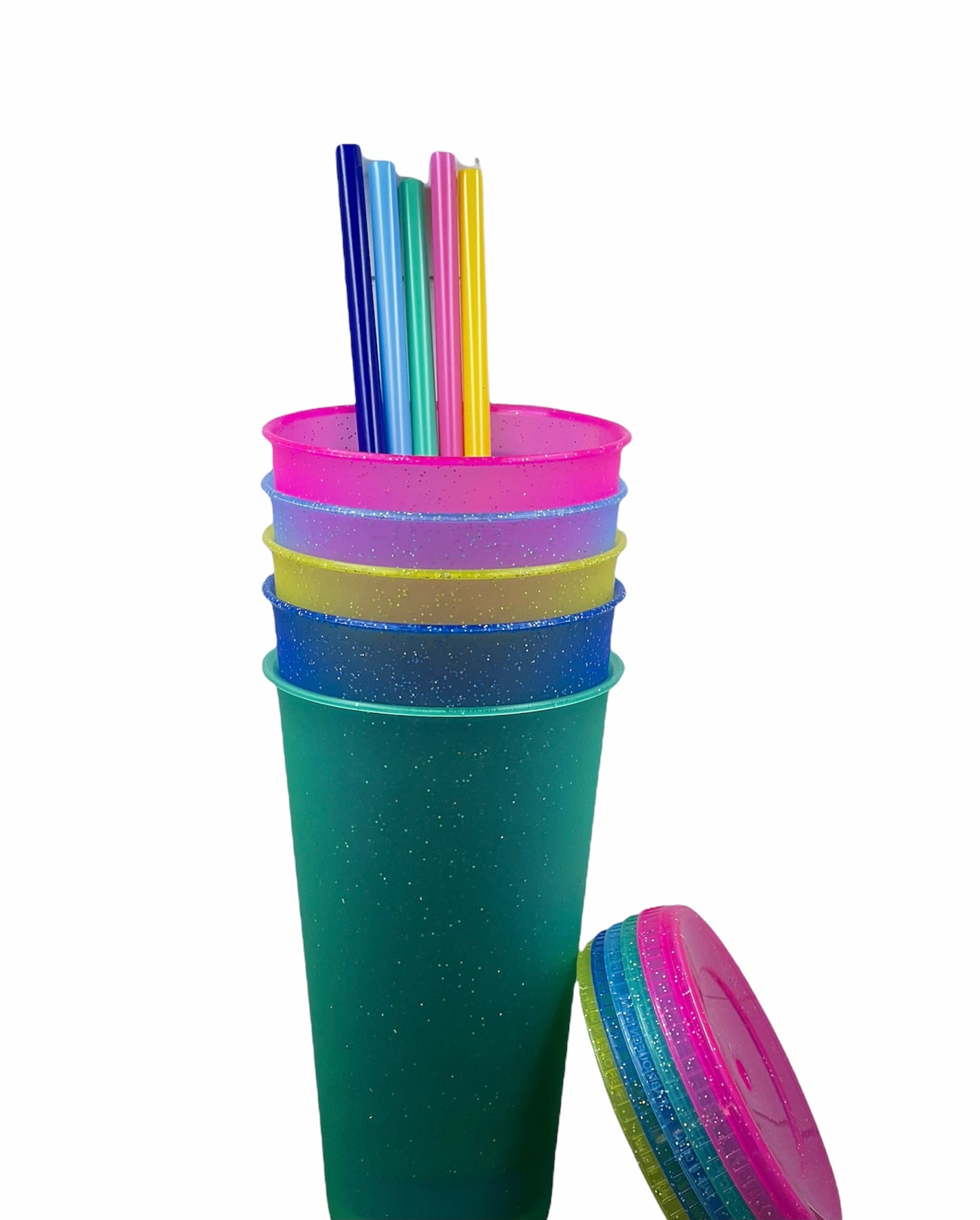 Neon Vibes: Glitter Solid Color Cold Cups (Set of 5) 24oz