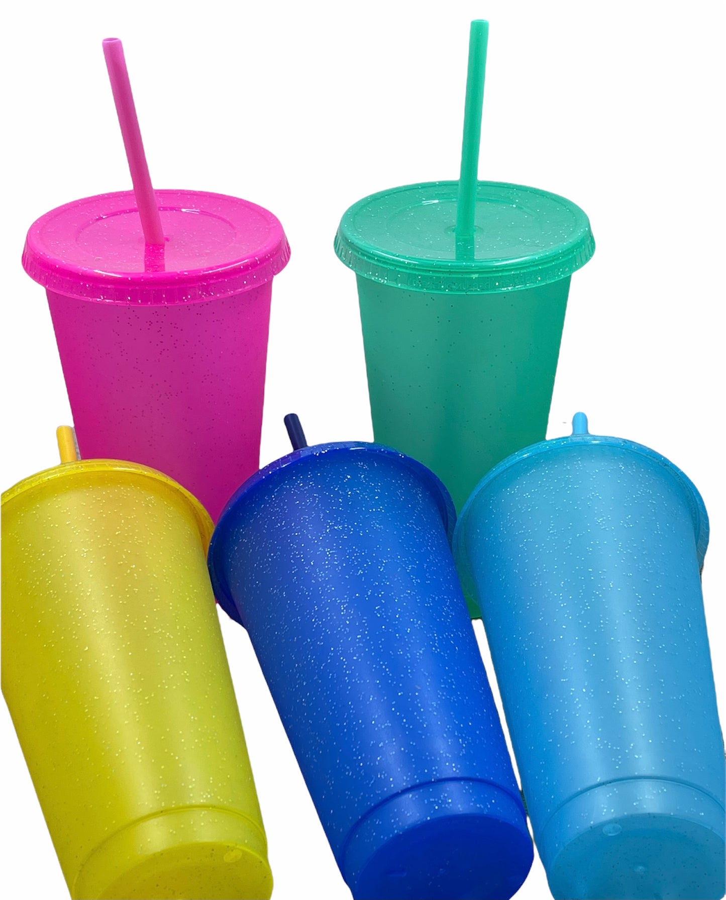 Neon Vibes: Glitter Solid Color Cold Cups (Set of 5) 24oz