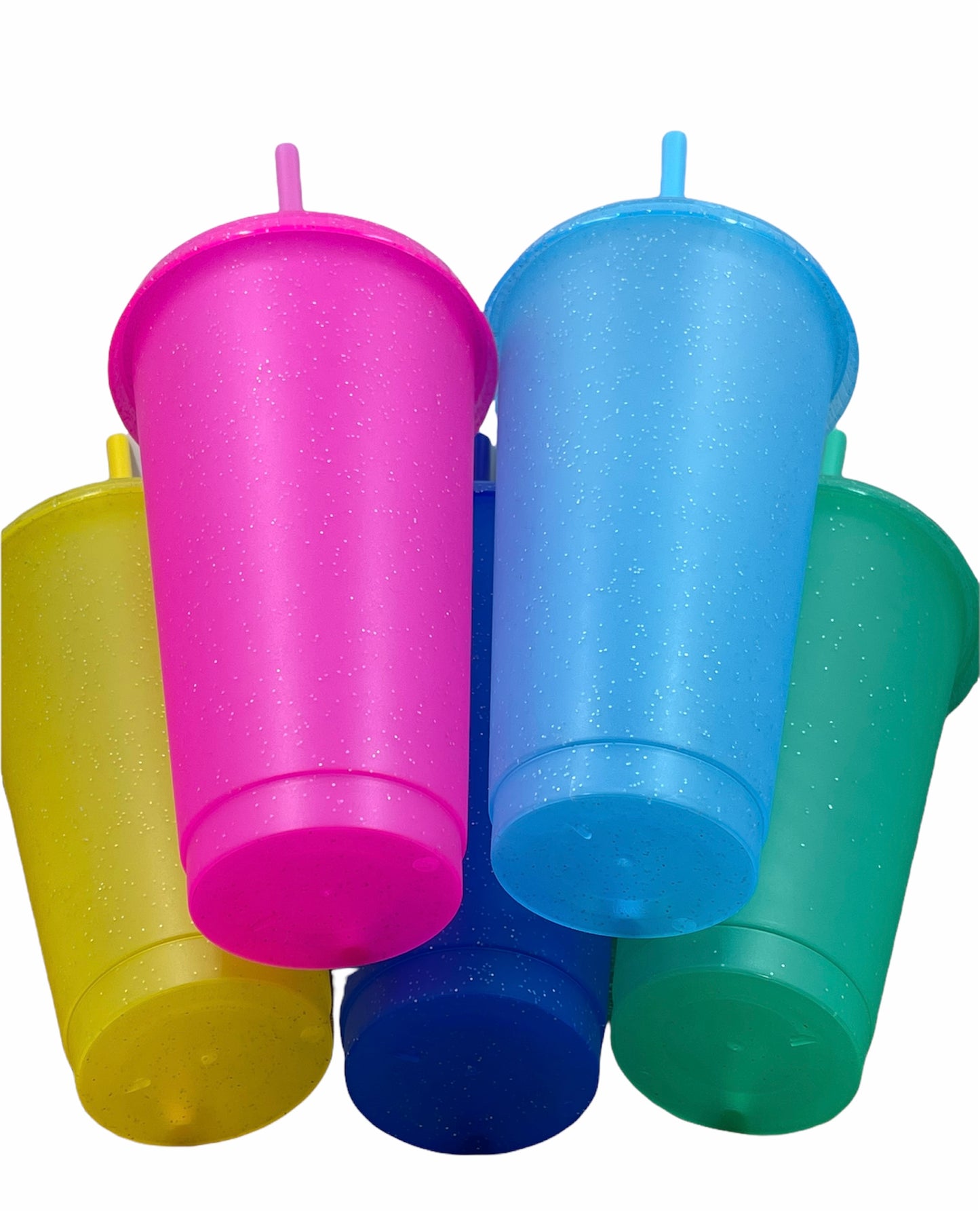 Neon Vibes: Glitter Solid Color Cold Cups (Set of 5) 24oz