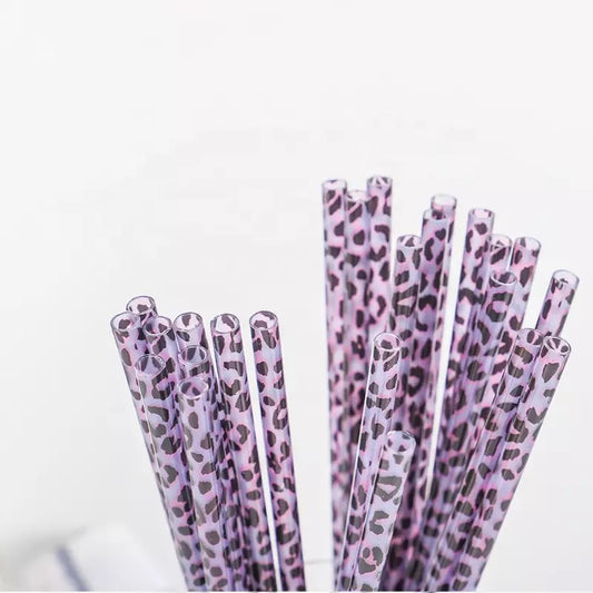 Hard plastic purple leopard print straws