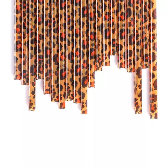 Hard plastic brown leopard print straws