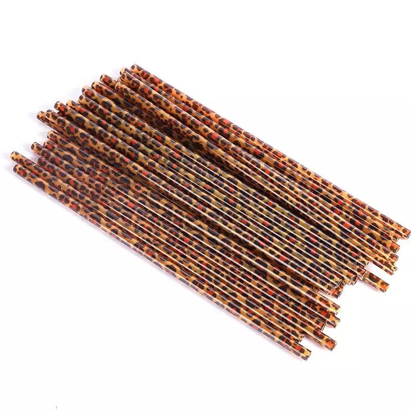 Hard plastic brown leopard print straws